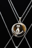 Cat Crescent Moon Crystal Pendant Necklace
