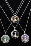 Cat Crescent Moon Crystal Pendant Necklace