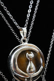 Cat Crescent Moon Crystal Pendant Necklace