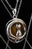 Cat Crescent Moon Crystal Pendant Necklace