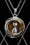 Cat Crescent Moon Crystal Pendant Necklace