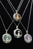 Cat Crescent Moon Crystal Pendant Necklace