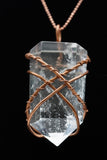 Clear Quartz Crystal Single Terminated Copper Wire Wrap Pendant Necklace