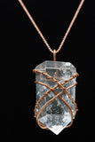 Clear Quartz Crystal Single Terminated Copper Wire Wrap Pendant Necklace