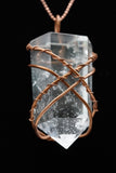 Clear Quartz Crystal Single Terminated Copper Wire Wrap Pendant Necklace