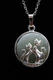 Duo Cats in Moon Amethyst Lava Rock Lapis Lazuli Green Aventurine Crystal Pendant Necklace