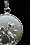 Duo Cats in Moon Amethyst Lava Rock Lapis Lazuli Green Aventurine Crystal Pendant Necklace