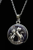 Duo Cats in Moon Amethyst Lava Rock Lapis Lazuli Green Aventurine Crystal Pendant Necklace