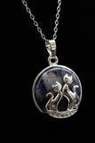 Duo Cats in Moon Amethyst Lava Rock Lapis Lazuli Green Aventurine Crystal Pendant Necklace