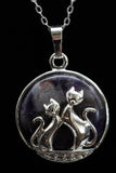 Duo Cats in Moon Amethyst Lava Rock Lapis Lazuli Green Aventurine Crystal Pendant Necklace