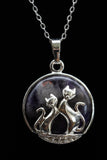 Duo Cats in Moon Amethyst Lava Rock Lapis Lazuli Green Aventurine Crystal Pendant Necklace