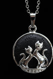 Duo Cats in Moon Amethyst Lava Rock Lapis Lazuli Green Aventurine Crystal Pendant Necklace
