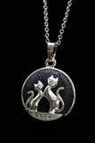 Duo Cats in Moon Amethyst Lava Rock Lapis Lazuli Green Aventurine Crystal Pendant Necklace