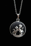Duo Cats in Moon Amethyst Lava Rock Lapis Lazuli Green Aventurine Crystal Pendant Necklace