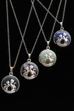 Duo Cats in Moon Amethyst Lava Rock Lapis Lazuli Green Aventurine Crystal Pendant Necklace