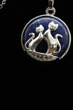 Duo Cats in Moon Amethyst Lava Rock Lapis Lazuli Green Aventurine Crystal Pendant Necklace