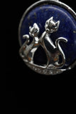 Duo Cats in Moon Amethyst Lava Rock Lapis Lazuli Green Aventurine Crystal Pendant Necklace