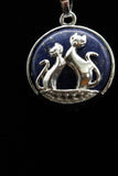 Duo Cats in Moon Amethyst Lava Rock Lapis Lazuli Green Aventurine Crystal Pendant Necklace