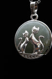 Duo Cats in Moon Amethyst Lava Rock Lapis Lazuli Green Aventurine Crystal Pendant Necklace