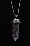 Chevron Banded Amethyst and Rose Quartz Crystal Point Pendant Necklace