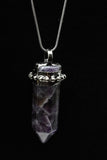 Chevron Banded Amethyst and Rose Quartz Crystal Point Pendant Necklace