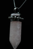 Chevron Banded Amethyst and Rose Quartz Crystal Point Pendant Necklace