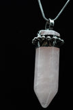 Chevron Banded Amethyst and Rose Quartz Crystal Point Pendant Necklace