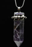 Chevron Banded Amethyst and Rose Quartz Crystal Point Pendant Necklace
