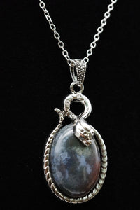 Moss Agate Crystal Snake Pendant Necklace