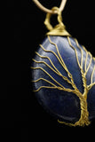 Amethyst and Lapis Lazuli Tree of Life Wire Wrapped Crystal Pendant Necklace