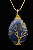 Amethyst and Lapis Lazuli Tree of Life Wire Wrapped Crystal Pendant Necklace