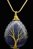 Amethyst and Lapis Lazuli Tree of Life Wire Wrapped Crystal Pendant Necklace