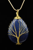 Amethyst and Lapis Lazuli Tree of Life Wire Wrapped Crystal Pendant Necklace