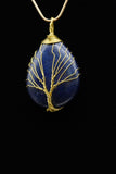 Amethyst and Lapis Lazuli Tree of Life Wire Wrapped Crystal Pendant Necklace