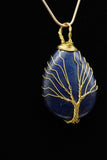 Amethyst and Lapis Lazuli Tree of Life Wire Wrapped Crystal Pendant Necklace