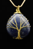 Amethyst and Lapis Lazuli Tree of Life Wire Wrapped Crystal Pendant Necklace