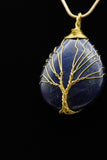Amethyst and Lapis Lazuli Tree of Life Wire Wrapped Crystal Pendant Necklace